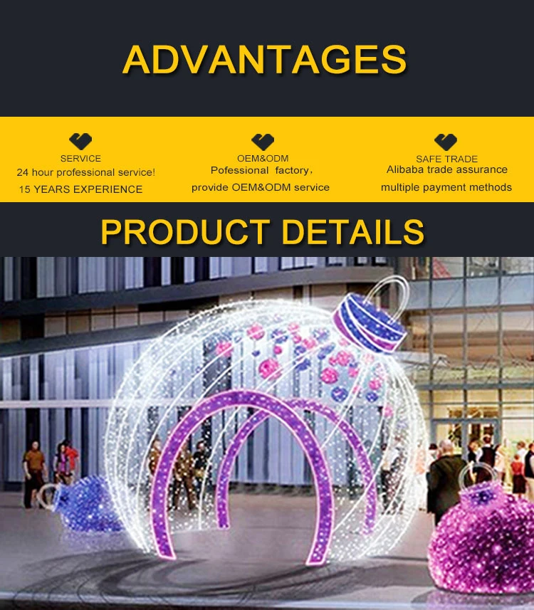 Man-Walk-Through Outdoor Street Decoration LED Giant 3D Arch Ball Shaped Motif Light