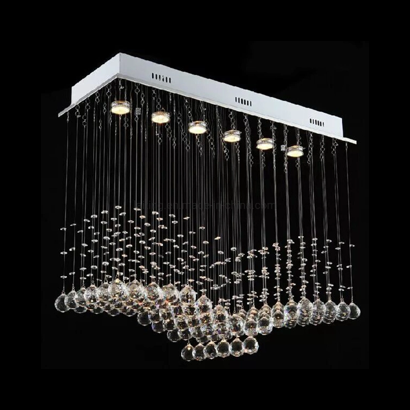 Modern Wave K9 Crystal Hanging Wire Ball Square Pendant Lamp Lighting Fixture Rain Drop Curtain Glass Chandelier LED Light