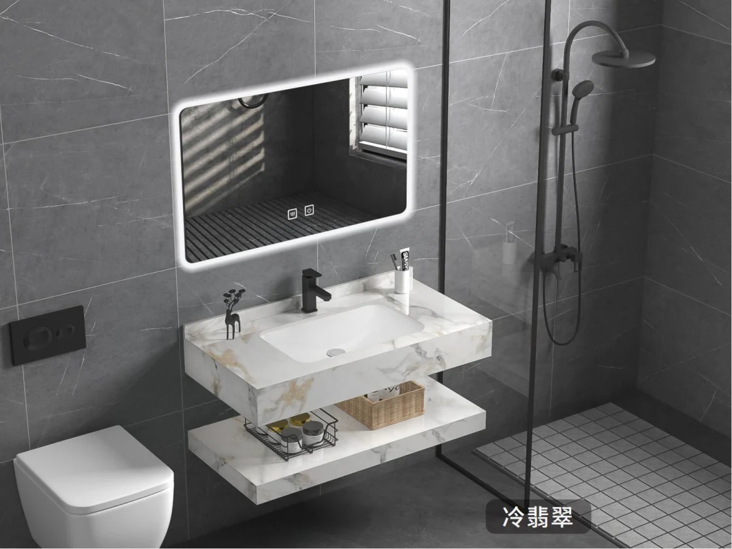 New Design Manufacturer OEM Style LED Mirror Bathroom Furniture Cabinet Vanities Furniture with Rock Plate Basin