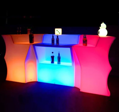 Moderne Kunststoff-Bartheke mit farbenfroher Nachtclub-LED-Beleuchtung zum Verkauf